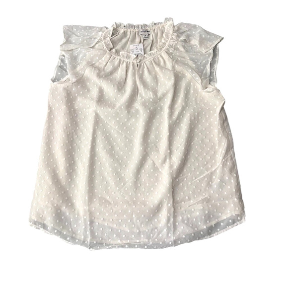 J.Crew Ivory Clip Dot Flutter Sleeve Ruffle Blouse M NWT Work Top - Picture 3 of 6